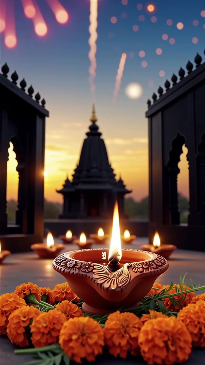 Sfondo del Festival Diwali con lanterne e decorazioni tradizionali Diyas.