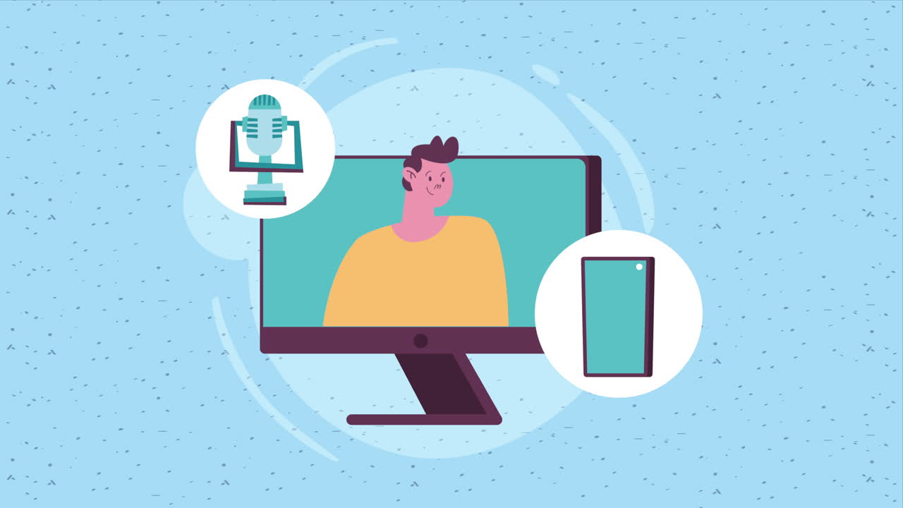 male vloger in desktop animation