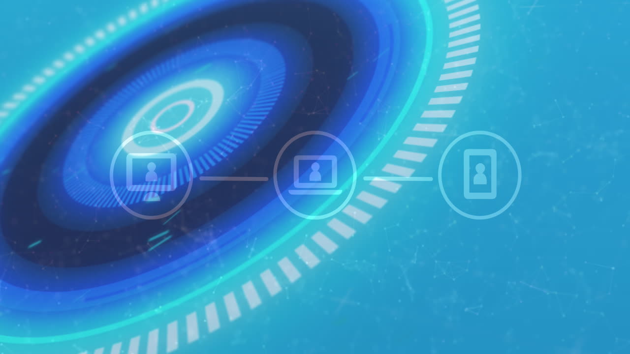 animación de escaneo de alcance azul e iconos digitales