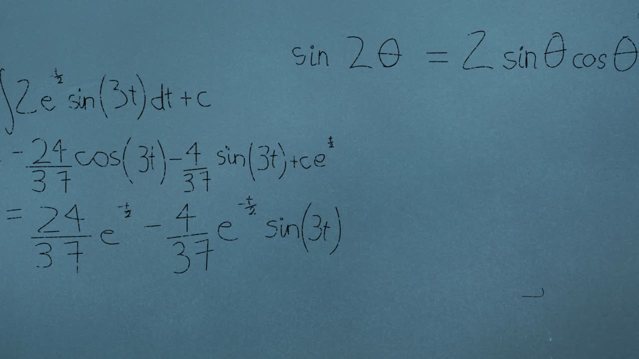 Animation of mathematical equations over blue background