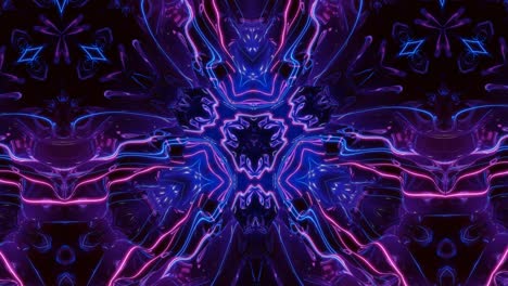 estructuras 3d simétricas abstractas con animación en bucle, gradientes de color azul púrpura suave, brillo brillante. efecto caleidoscopio con ondas fractales abstractas. hermoso bg abstracto con patrón 3d. dof