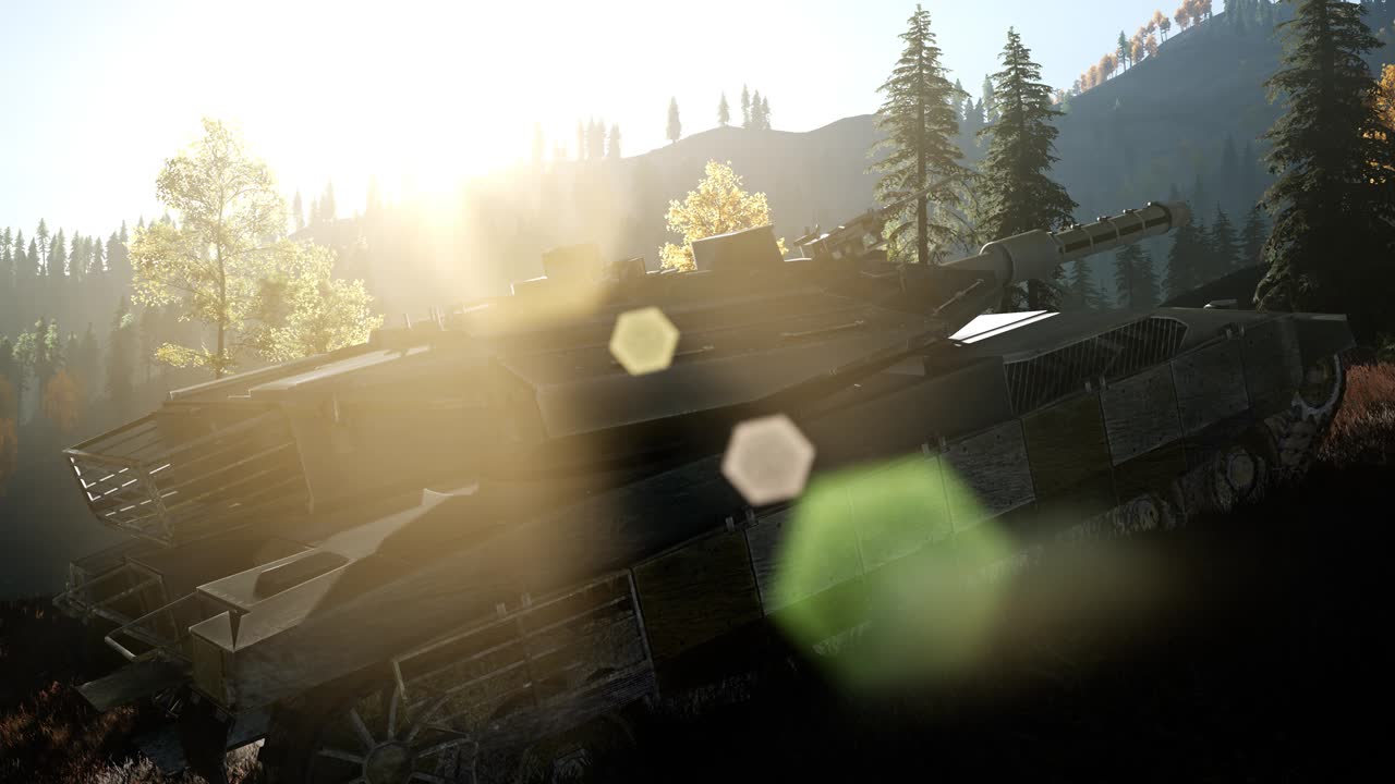 해가 지면서 숲 속 에 있는  ⁇ 은 녹색  ⁇ 크