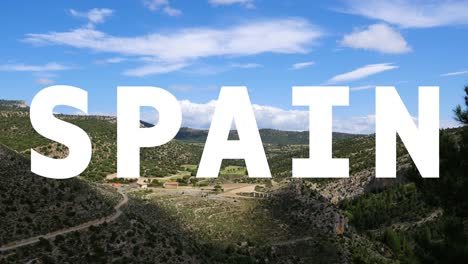 paisaje del campo superpuesto con gráfico animado que deletrea españa