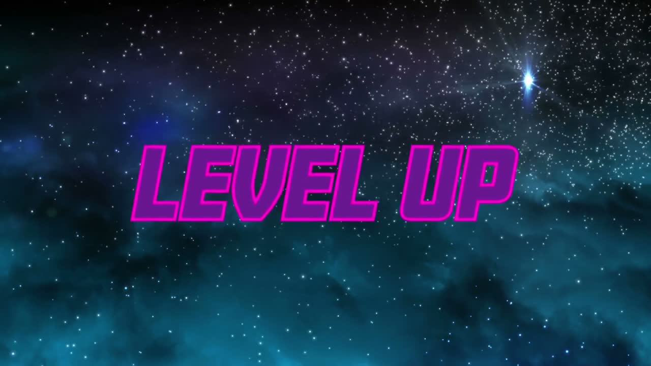 animación de las palabras de nivel en la pantalla de un videojuego de computadora