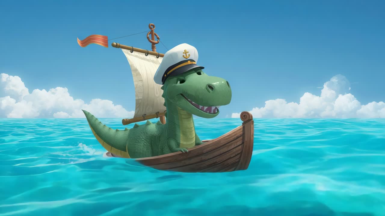 Cartoon Dinosaur Sailing Boat