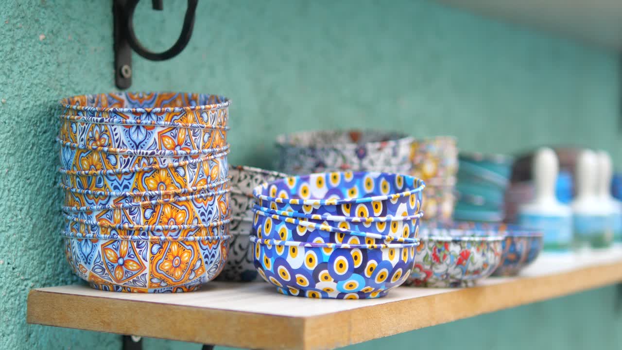 Decorative Bowls on a Shelf