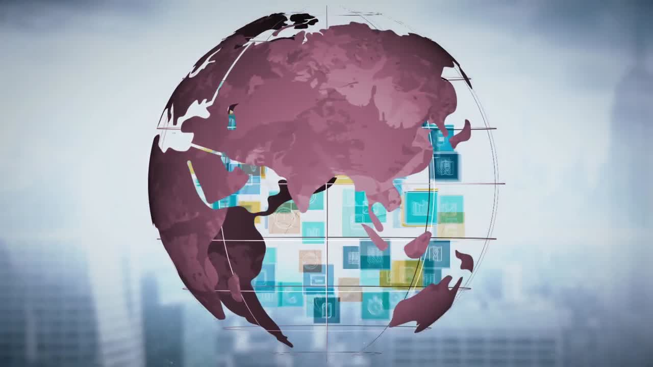 animación de globos y iconos con una red de conexiones