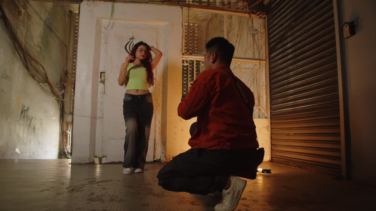 Photo shoot with woman in streetwear