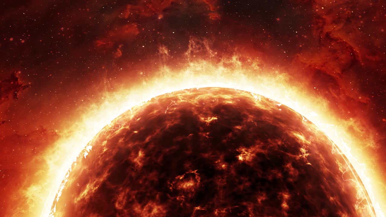 4k de alta calidad renderización realista de estrellas solares 3d. caliente, fusión de hidrógeno y partículas solares con fuego.