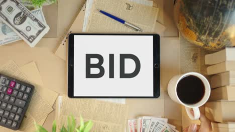 bid displaying on finance tablet screen