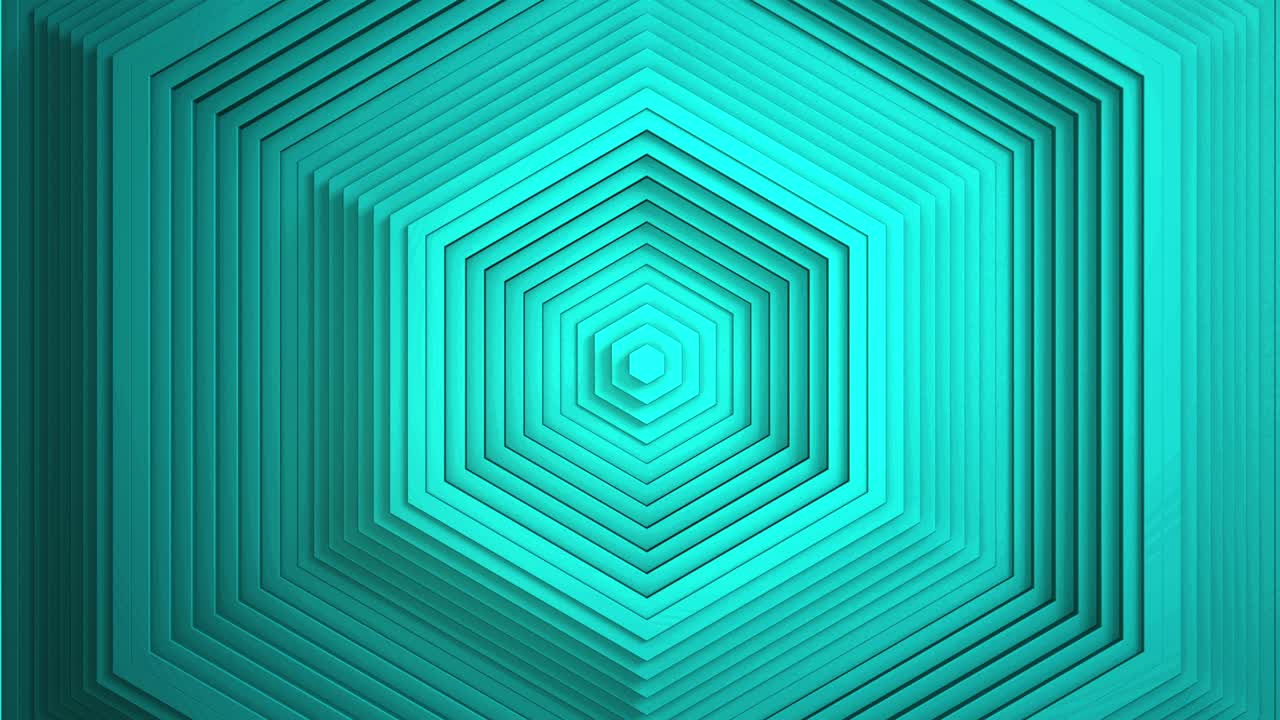 Sequential movement of the turquoise hexagon rings. The concept of wave and motion. Minimalistic 3d business background. A game of shadows. The pattern