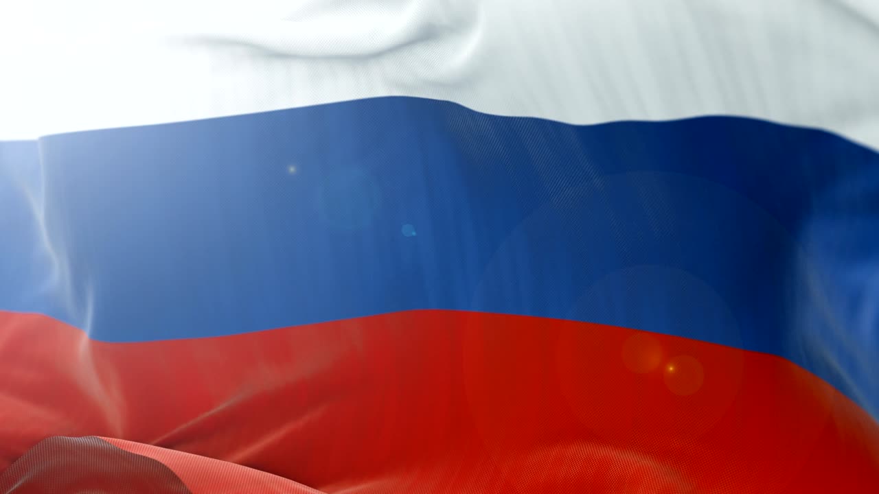 Bandiera della Russia che sventola lentamente sullo sfondo. Primo piano 4k di bandiera che sventola. Loop continuo.