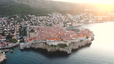 aerial view of the old town of dubrovnik and beautiful adriatic sea during sunset