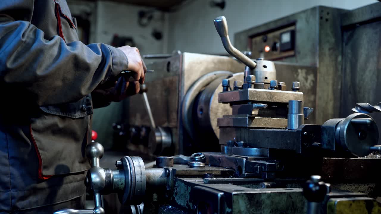 Man measuring metal part. Worker measures part with caliper measuring tool at factory