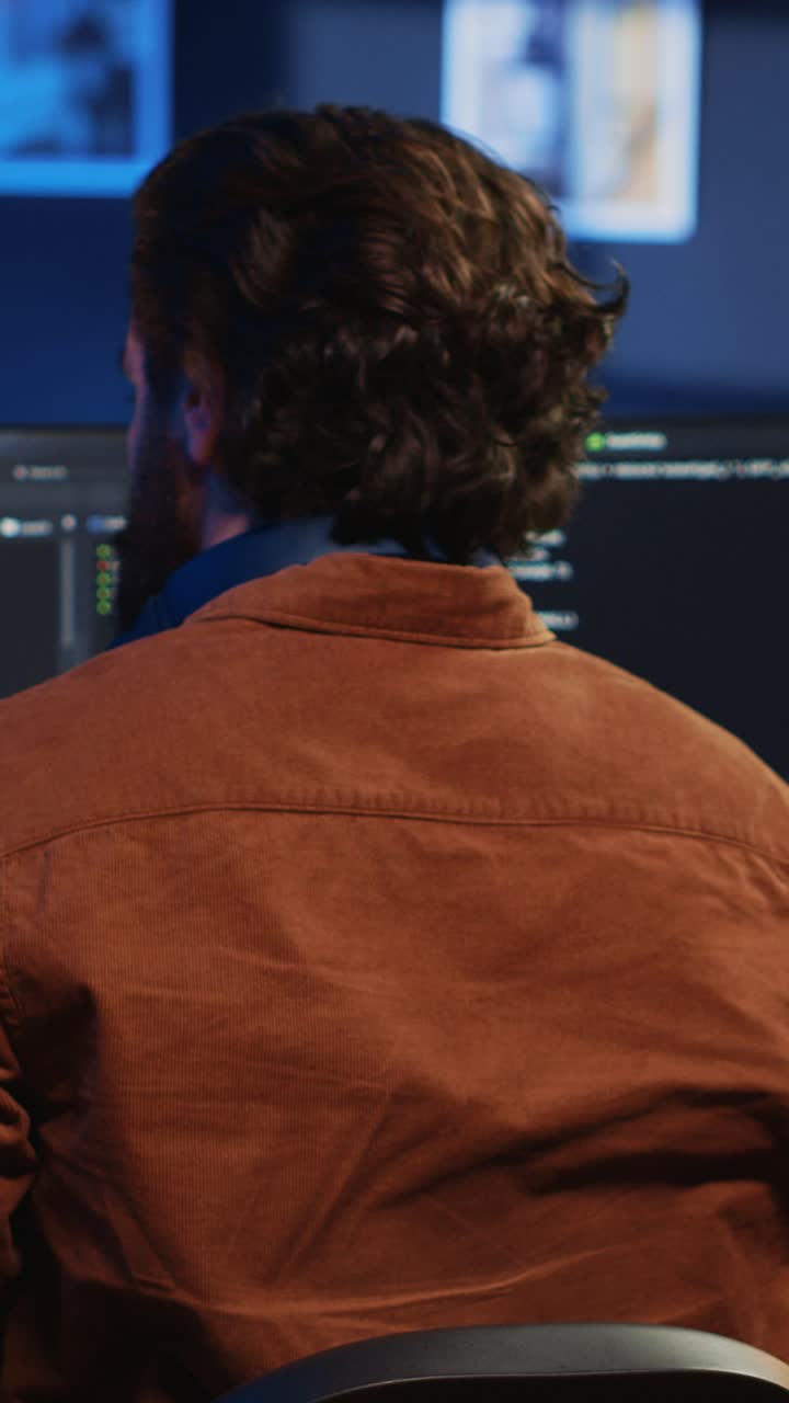 Programmer Working on Code with Tablet and Computer
