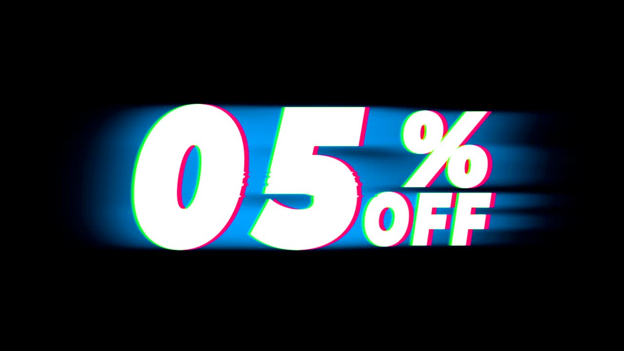 el 0% de descuento en el texto es una promoción de efectos de glitch vintage.