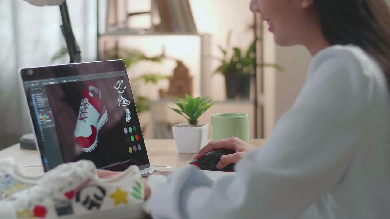Woman Designing Shoes on a Laptop