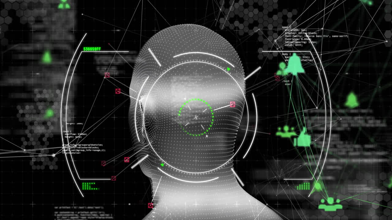 animación del alcance y procesamiento de datos sobre la cabeza humana