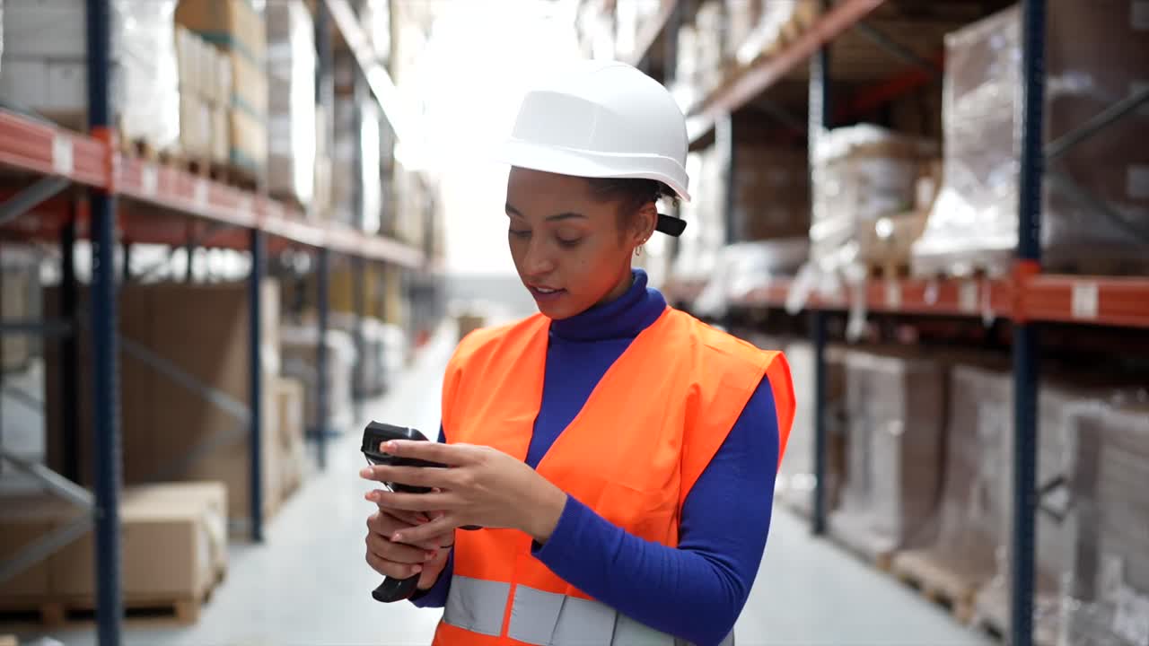 Warehouse worker with barcode scanner