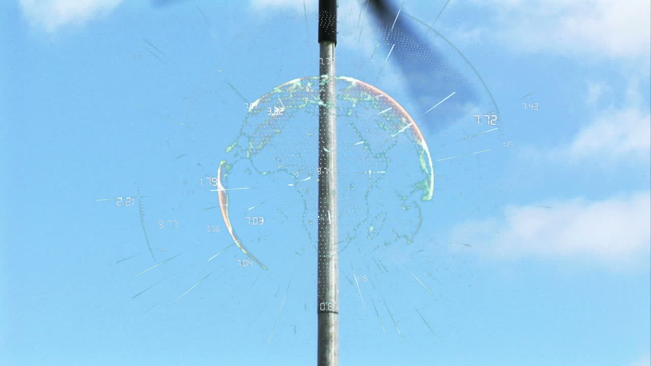 지구의 애니메이션과 풍력 터빈에 대한 데이터 처리