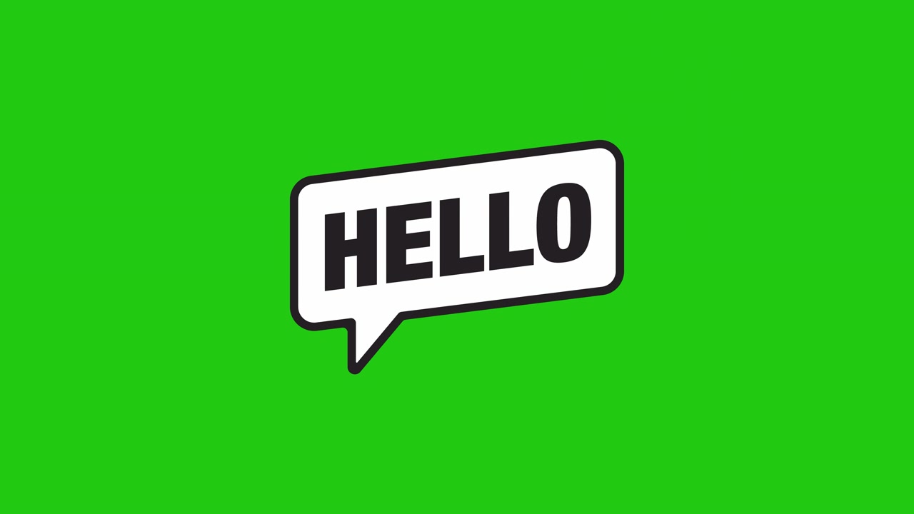 Animated Hello Text in Speech Bubble on Green Screen