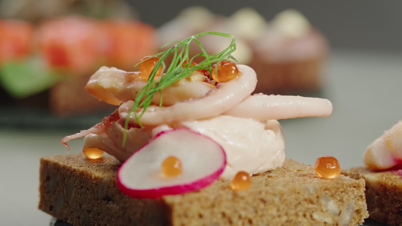 Elegant Appetizer Platter with Smoked Squid and Caviar