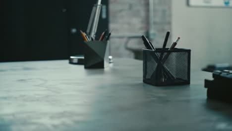 a minimalist workspace featuring sleek desks and organized stationery in an artistic setting capturing the essence of productivity and creativity