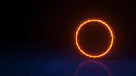marco redondo de neón naranja, círculo, forma de anillo, espacio vacío. escenario de un espectáculo de moda, fondo abstracto. fondo geométrico de ciencia ficción. lámpara led. parpadeos. animación de bucle 3d de 4k