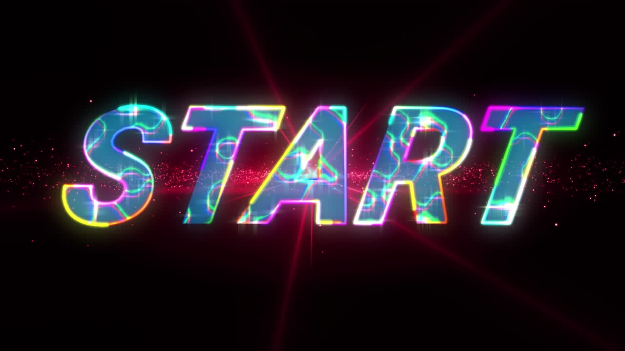 animación del texto de inicio sobre rastros de luz y puntos sobre fondo negro