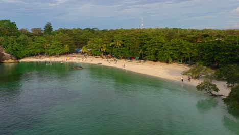 aerial panoramic of tanjung tinggi beach in belitung