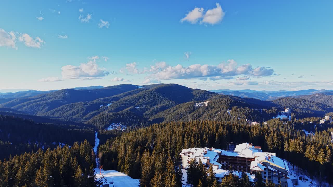 Vista dei Monti Carpazi in Bulgaria con alberi coperti di neve.