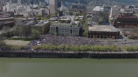 drone shot of portland, oregon sign.