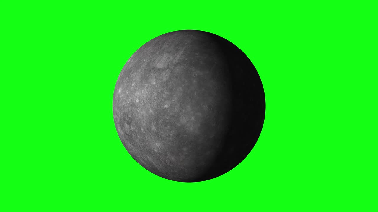 Solar system's planet of Mercury animation in green screen.  Mercury is rotating.