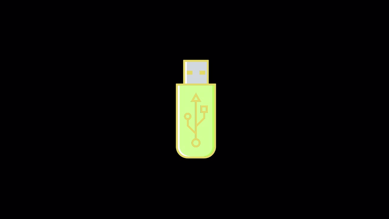 Icona animata di chiavetta USB gialla su sfondo nero