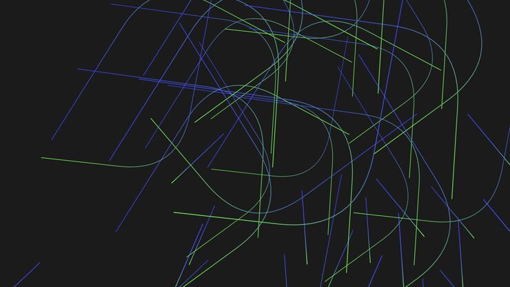 Motivo illusorio a linee retrò blu e verdi su sfondo sfumato nero