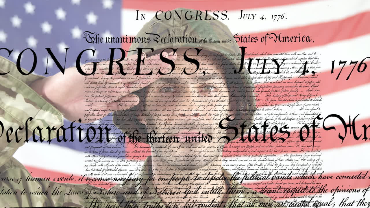 Animation of article text over caucasian soldier and flag of united states of america
