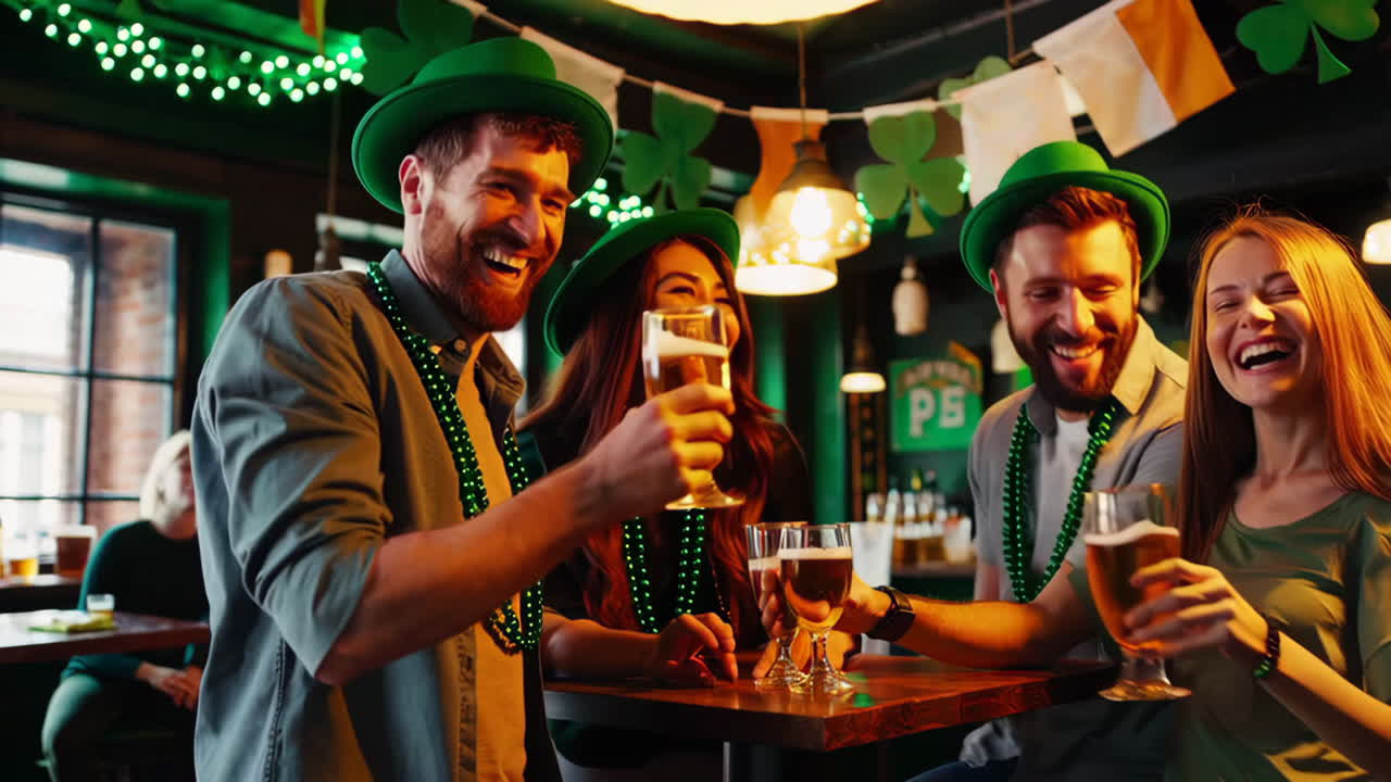 Friends Celebrating St. Patrick's Day at a Bar