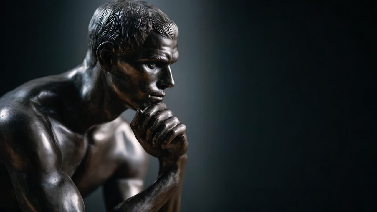 Contemplation in Bronze: A Captivating Sculpture of a Thoughtful Figure Deep in Thought, Showcasing the Beauty and Artistry of Human Emotion and Expression
