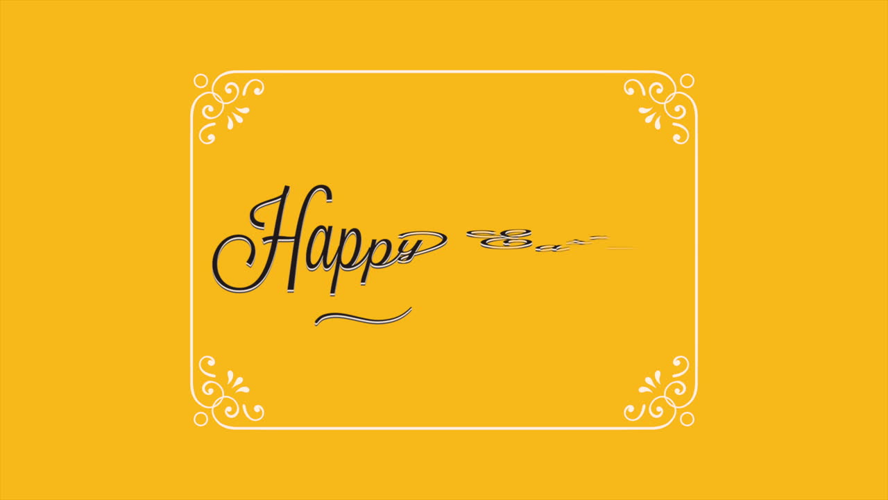 Celebrazione pasquale, sfondo giallo con "Buona Pasqua" in una cornice floreale.