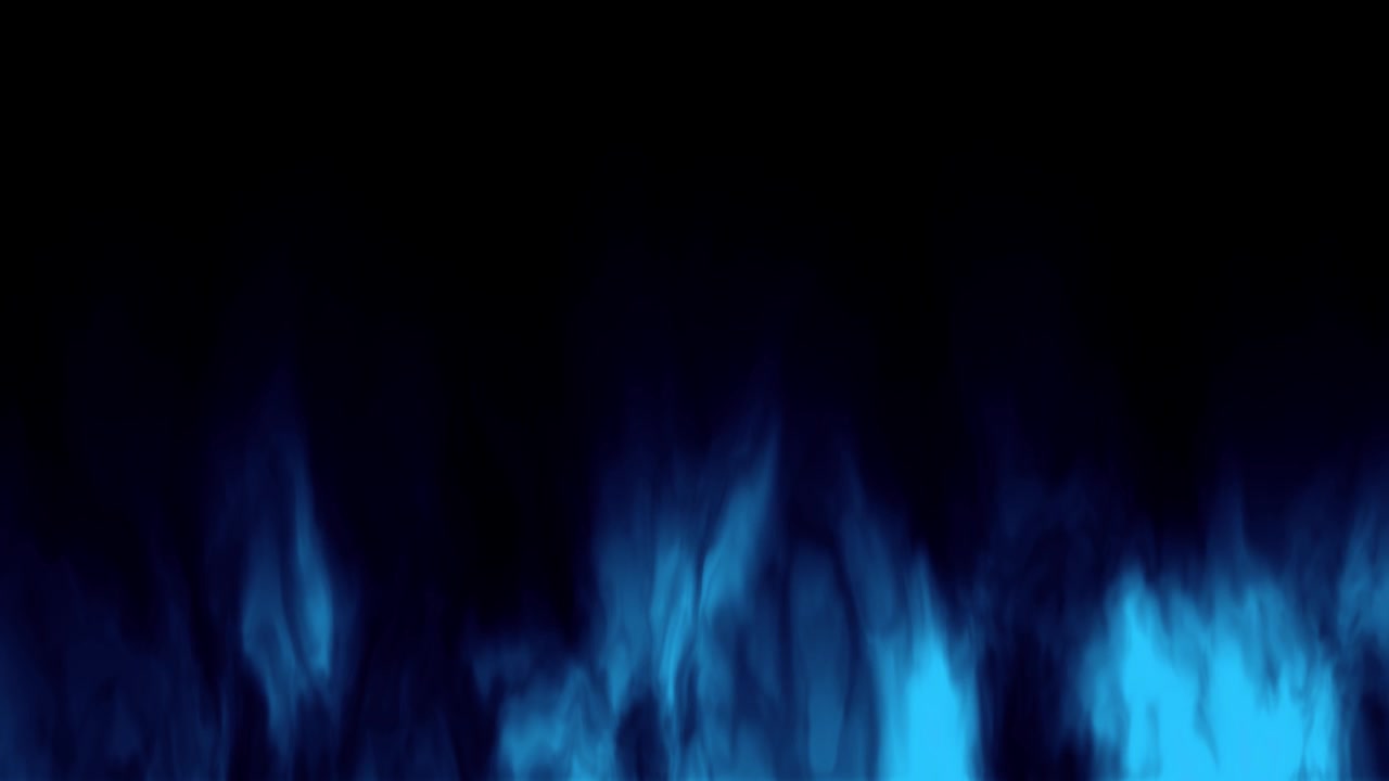 Fiamme di gas blu intense sfarfallano e si alzano costantemente dal suolo su sfondo nero.