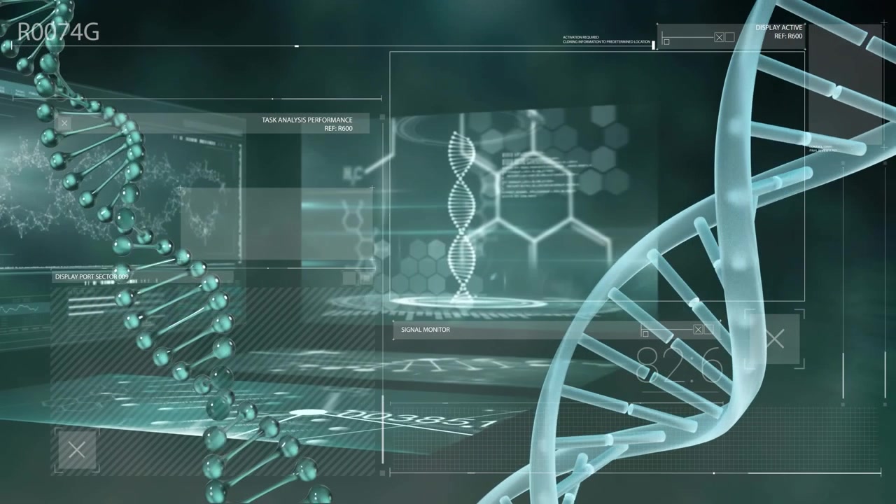 Animation of dna strand spinning and data processing over model of lorry model