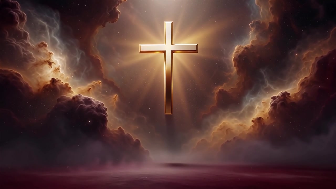 Croce Cristiana Luce Celestiale Sfondo per il Culto.