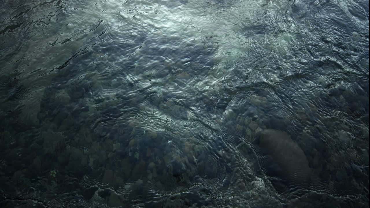 Clear water flowing over rocky bottom. Mountain river running in riverbed.