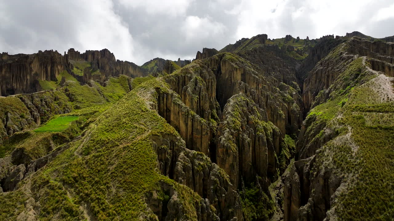 Incredible geology and dramatic terrain of Valle de las Animas in La Paz. Drone