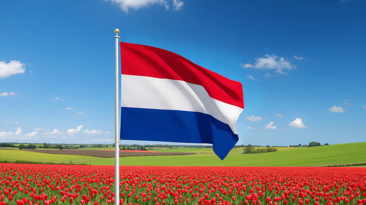 Netherlands Flag in a Tulip Field