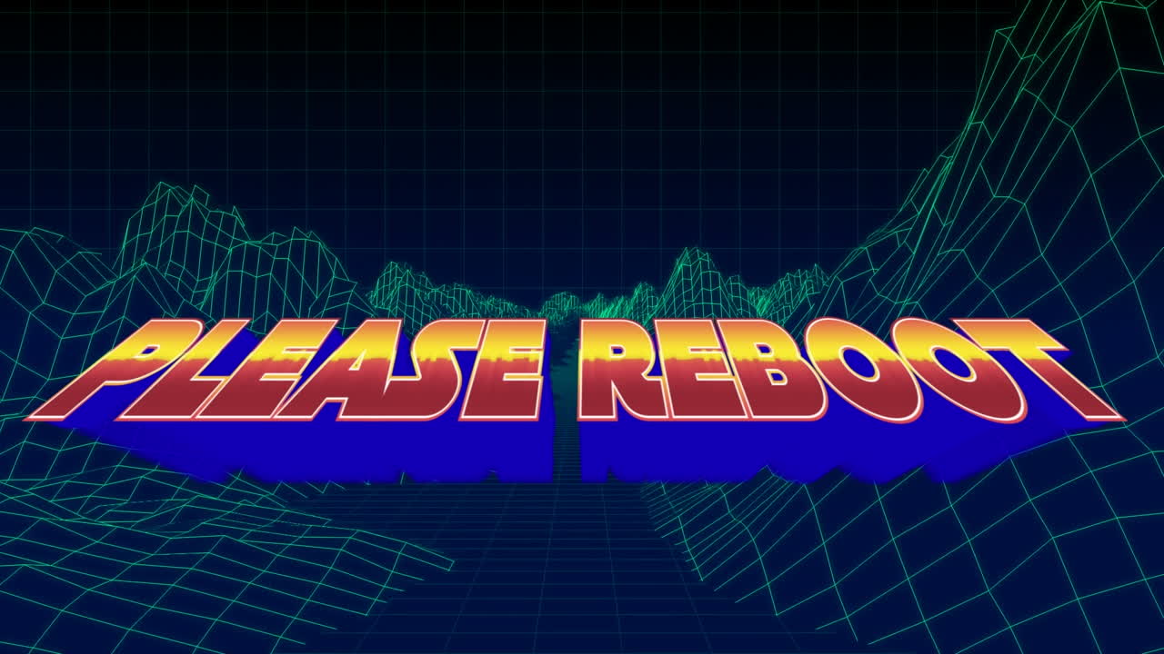 메타버스 배경에서 빨간색과 파란색 글자로 다시 시작하십시오 텍스트의 애니메이션