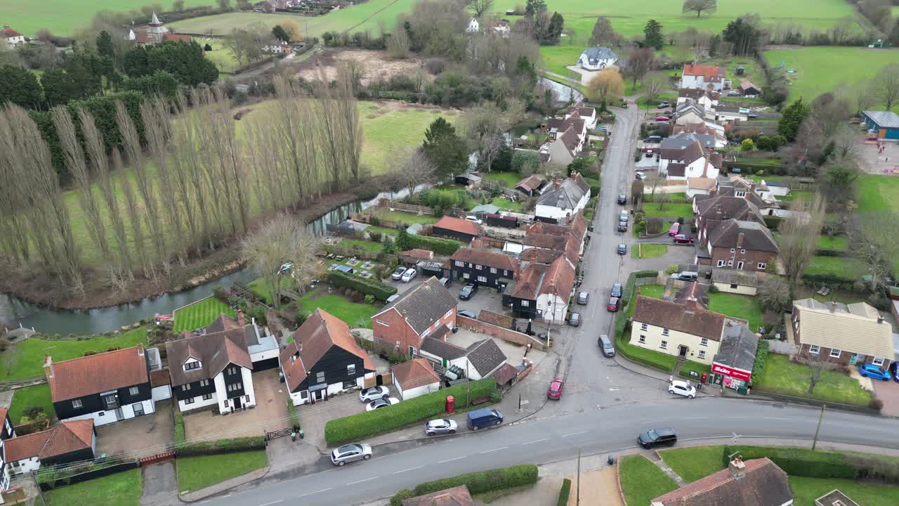 Fyfield village centre Essex UK Drone, Aerial, view from air, birds eye view