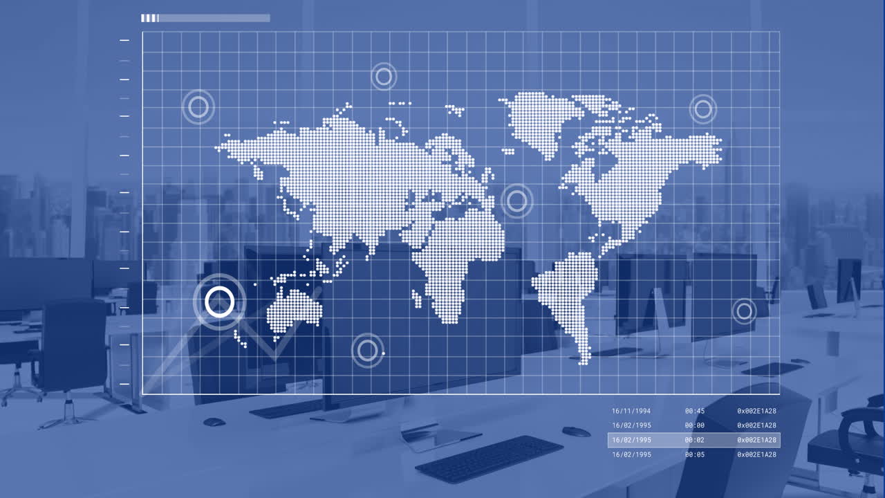 세계 지도의 애니메이션 및 데이터 처리를 통해 사무실