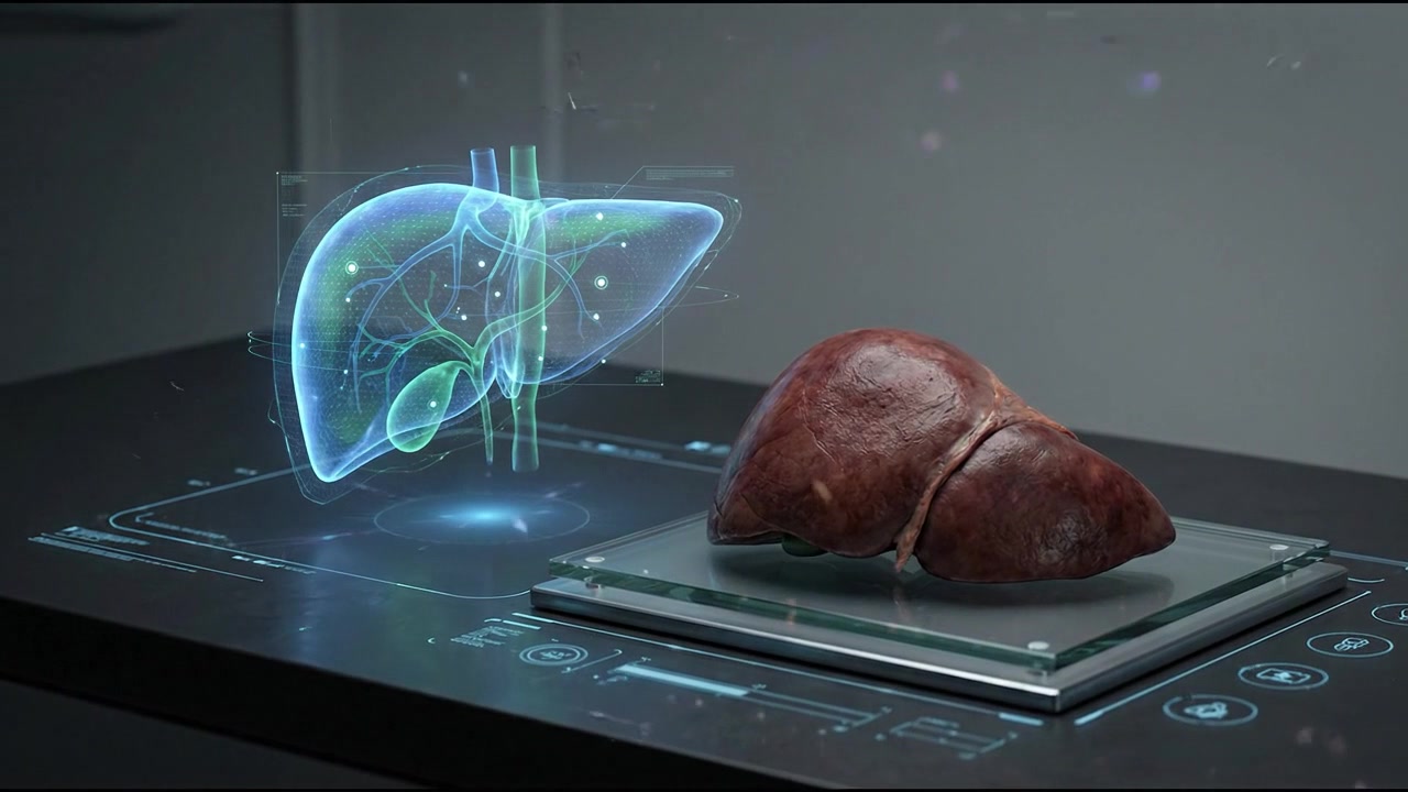 Human Liver Organ With Digital Holographic Medical Analysis