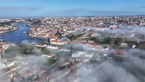 Porto Skyline At Porto In Porto District Portugal. Fog Morning Landscape. Downtown Cityscape. Old Town Background. Porto Skyline In Portugal. Portugal Skyline. Travel Landscape